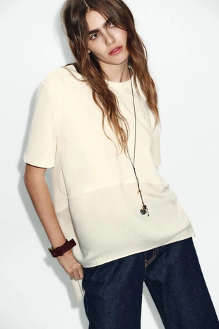 Комбинированная футболка оверсайз- Заказать в России