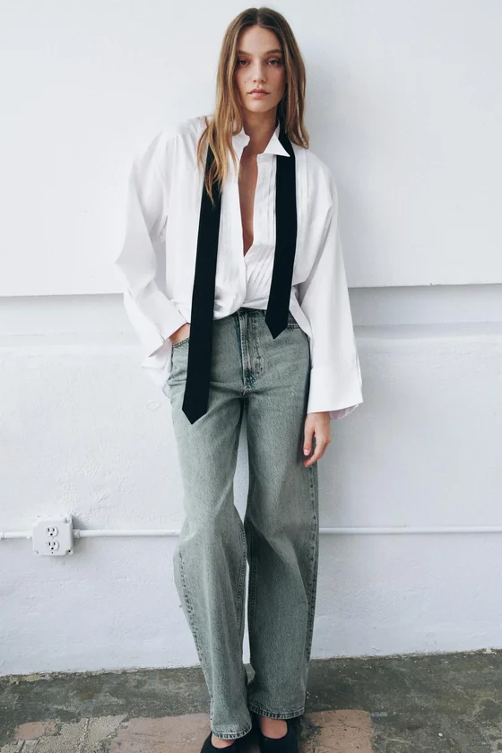 РУБАШКА ОВЕРСАЙЗ С ГАЛСТУКОМ коллекция Zara «ZW» 