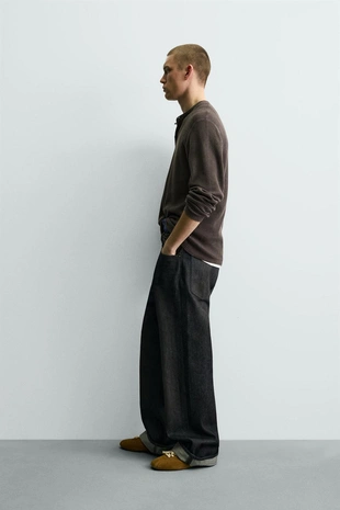 Джерси в рубчик с воротником на пуговицах