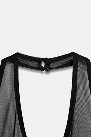 Комбинированное боди с горловиной халтер- Заказать в России