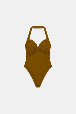 Боди с драпировкой и горловиной халтер- Заказать в России