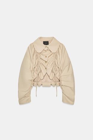 Короткая куртка-тренч с рюшами- Заказать в России