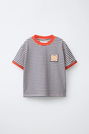 Футболка в полоску с нашивкой- Заказать в России