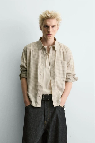 Рубашка в клетку с принтом амур- Заказать в России