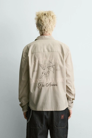 Рубашка в клетку с принтом амур- Заказать в России