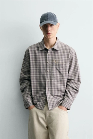 Рубашка в клетку из фланели с вышивкой- Заказать в России