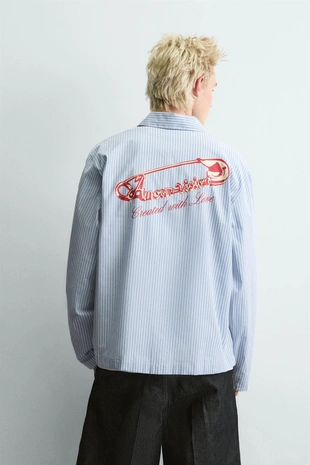 Рубашка в полоску с текстовым принтом- Заказать в России