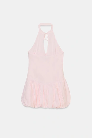 Короткое платье из поплина с горловиной халтер и юбкой-баллон- Заказать в России