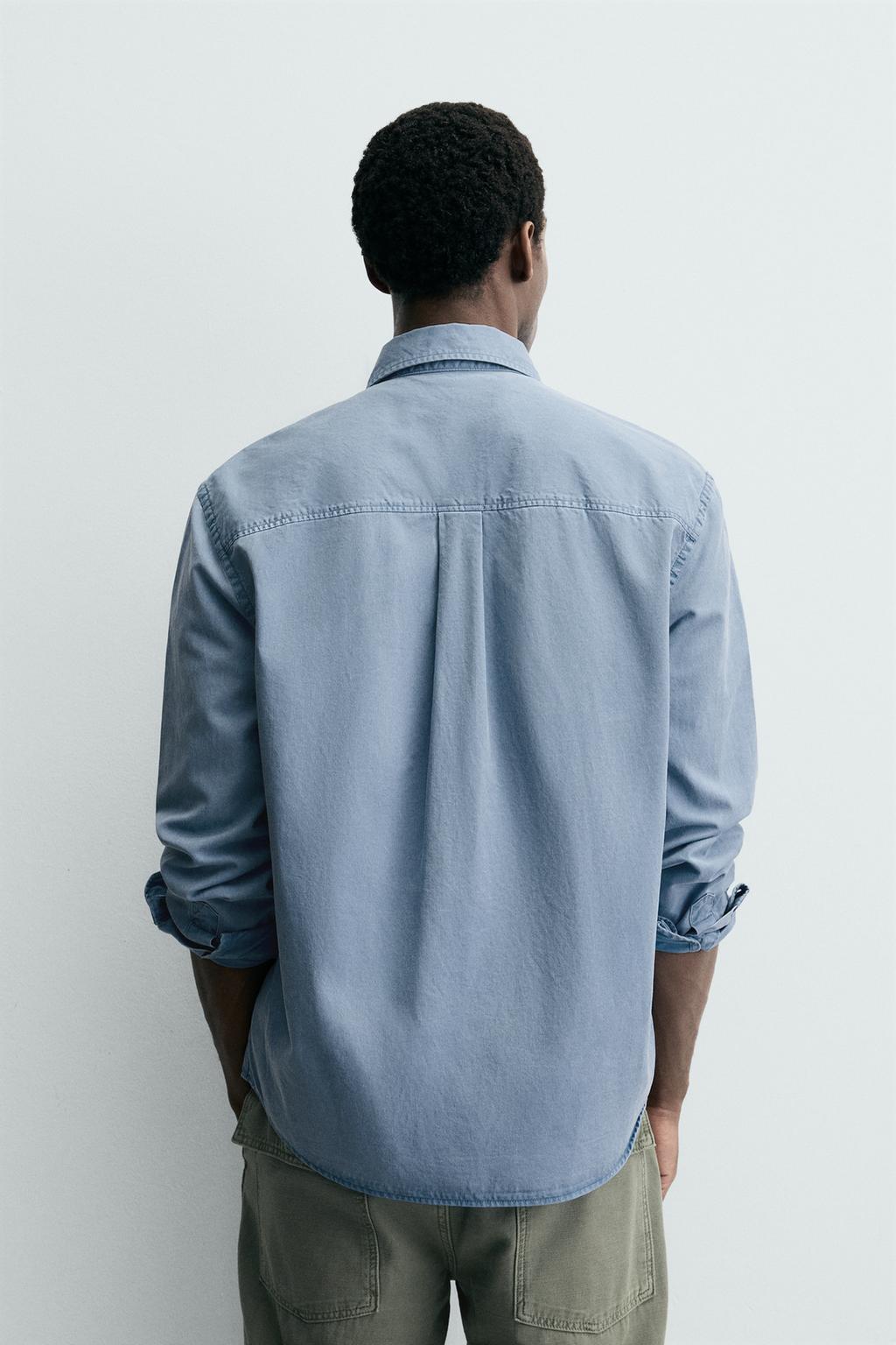 РУБАШКА С ЭФФЕКТОМ ПОТЕРТОСТИ ИЗ СТРУЯЩЕЙСЯ ТКАНИ