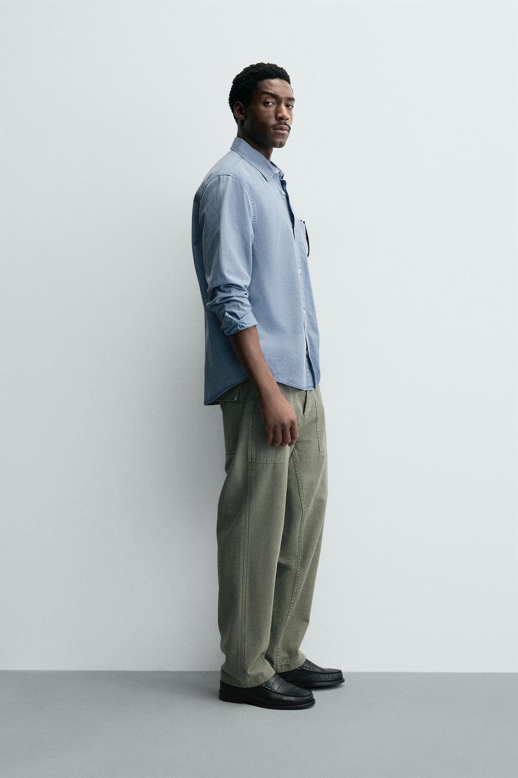 РУБАШКА С ЭФФЕКТОМ ПОТЕРТОСТИ ИЗ СТРУЯЩЕЙСЯ ТКАНИ