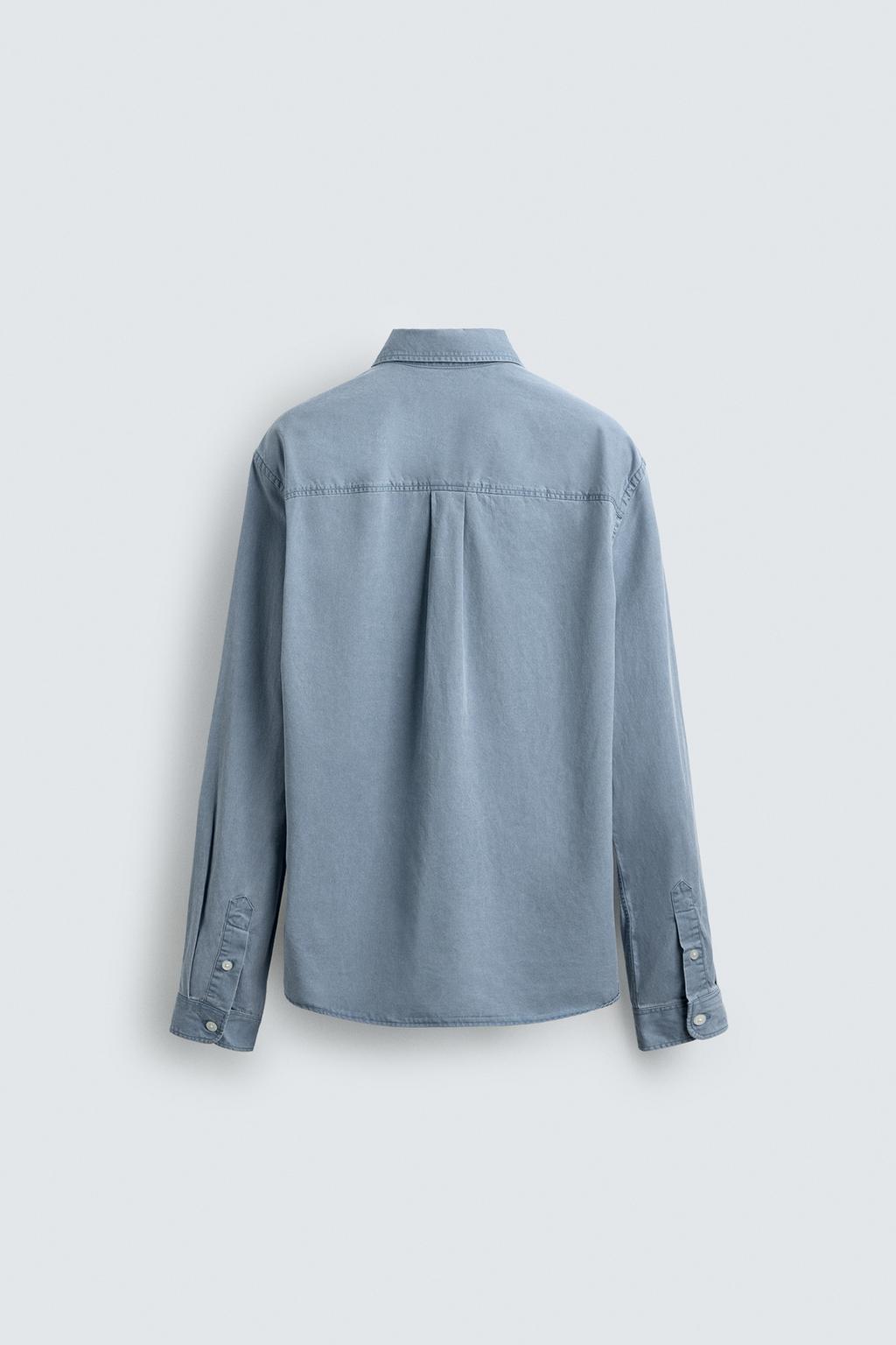 РУБАШКА С ЭФФЕКТОМ ПОТЕРТОСТИ ИЗ СТРУЯЩЕЙСЯ ТКАНИ