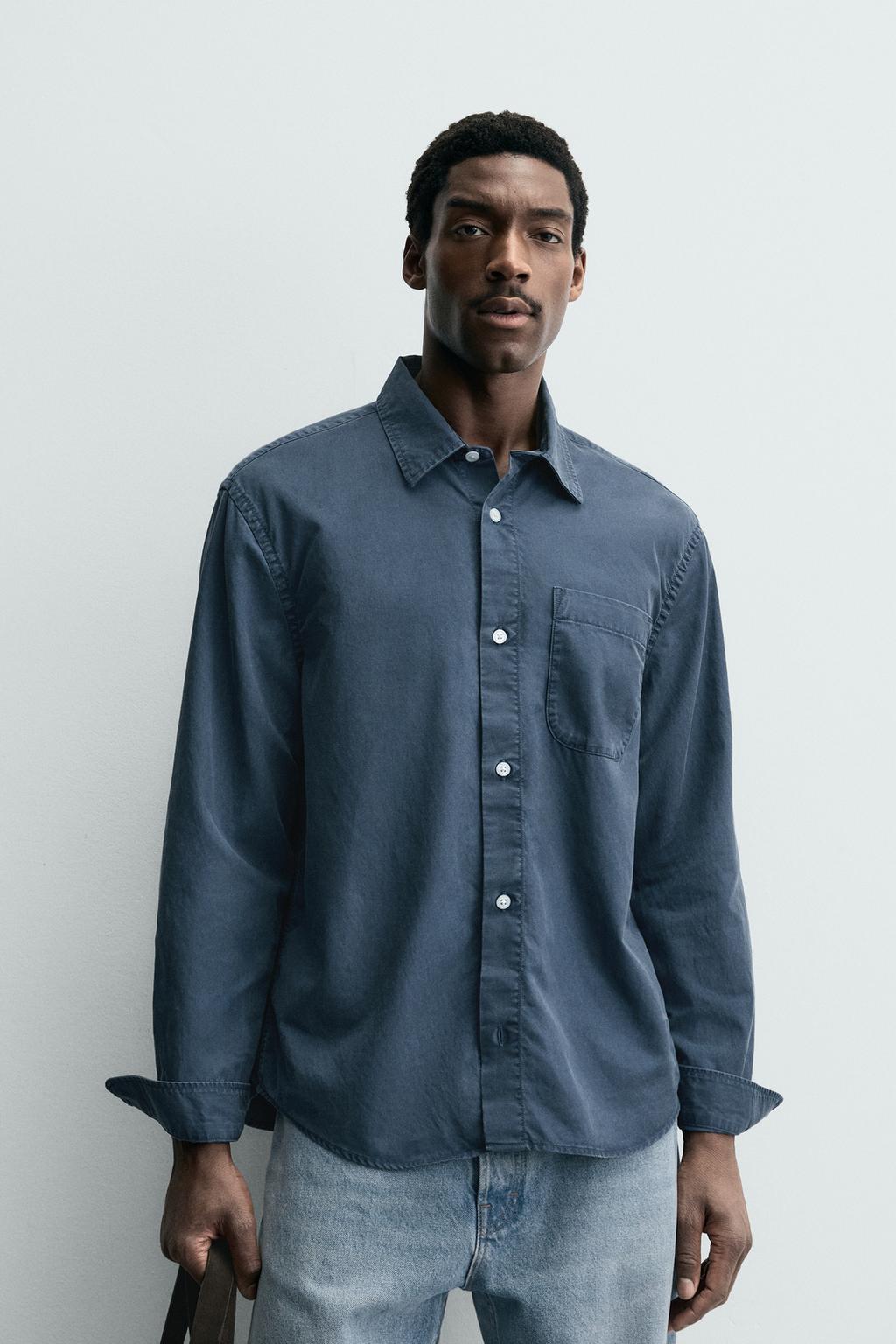 РУБАШКА ИЗ СТРУЯЩЕЙСЯ ТКАНИ С ЭФФЕКТОМ ПОТЕРТОСТИ