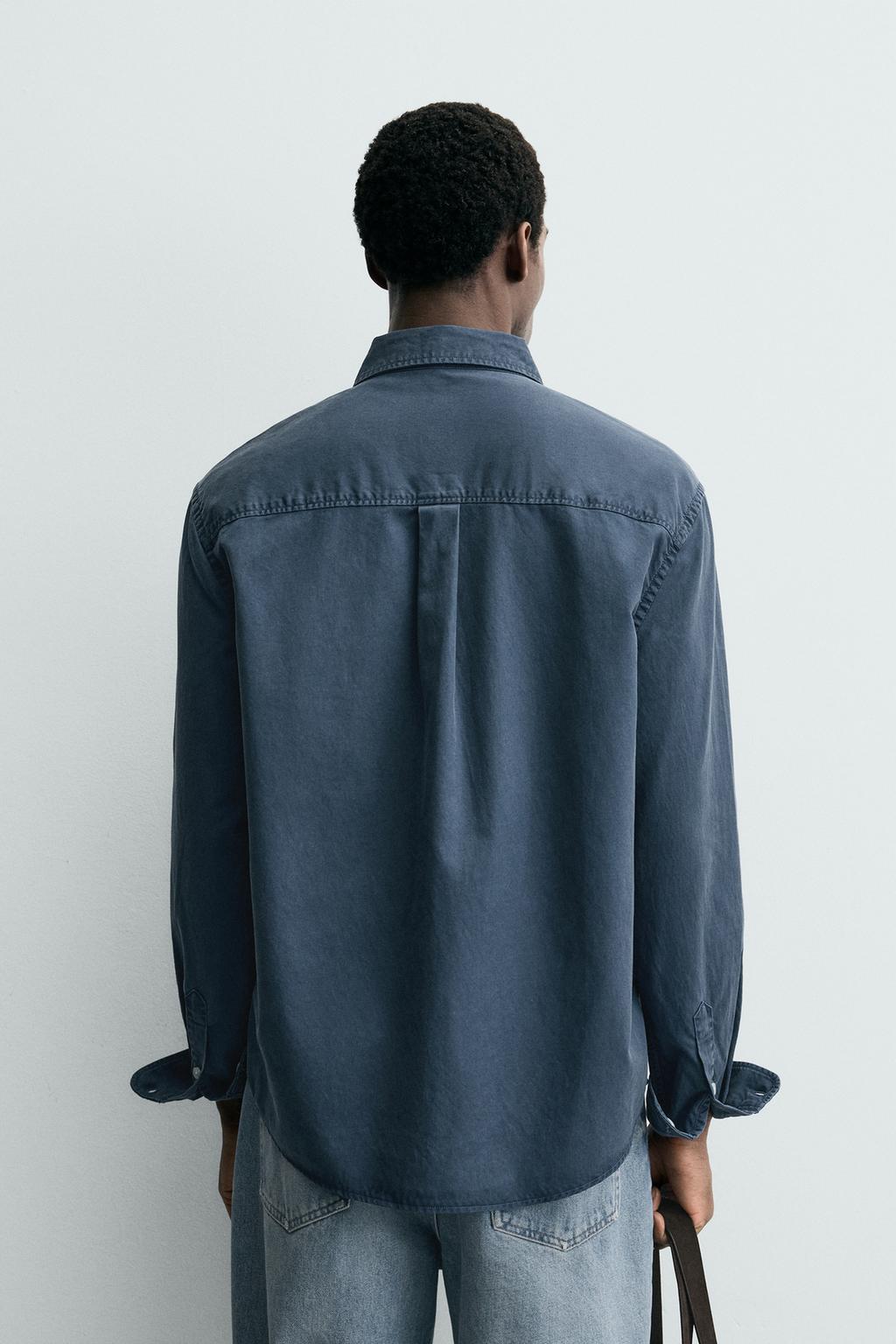 РУБАШКА ИЗ СТРУЯЩЕЙСЯ ТКАНИ С ЭФФЕКТОМ ПОТЕРТОСТИ