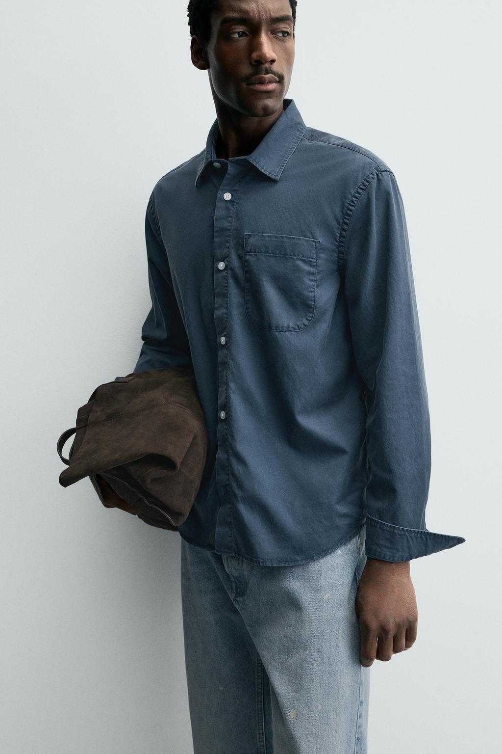 РУБАШКА ИЗ СТРУЯЩЕЙСЯ ТКАНИ С ЭФФЕКТОМ ПОТЕРТОСТИ