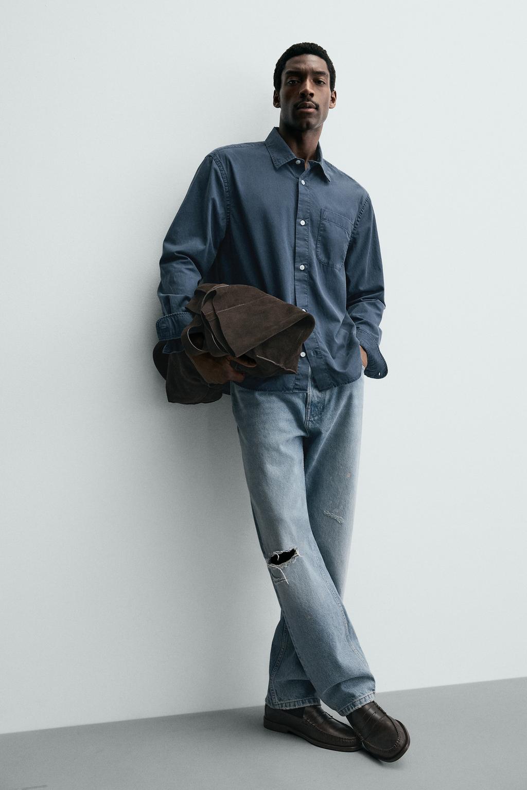 РУБАШКА ИЗ СТРУЯЩЕЙСЯ ТКАНИ С ЭФФЕКТОМ ПОТЕРТОСТИ