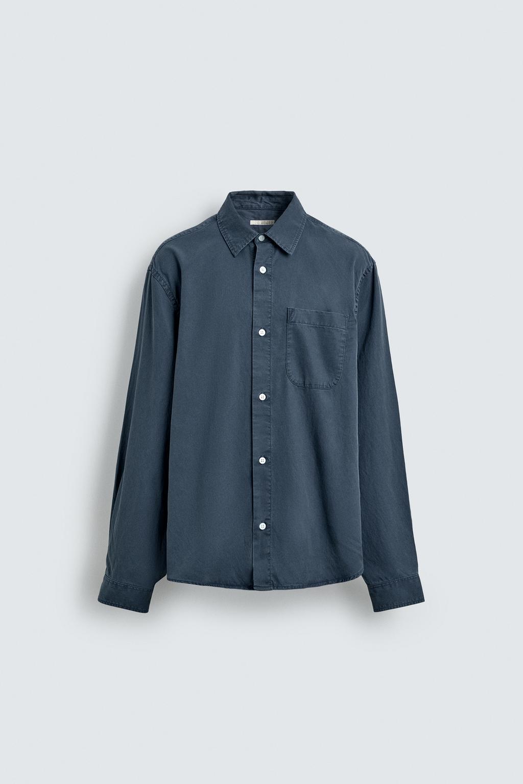 РУБАШКА ИЗ СТРУЯЩЕЙСЯ ТКАНИ С ЭФФЕКТОМ ПОТЕРТОСТИ