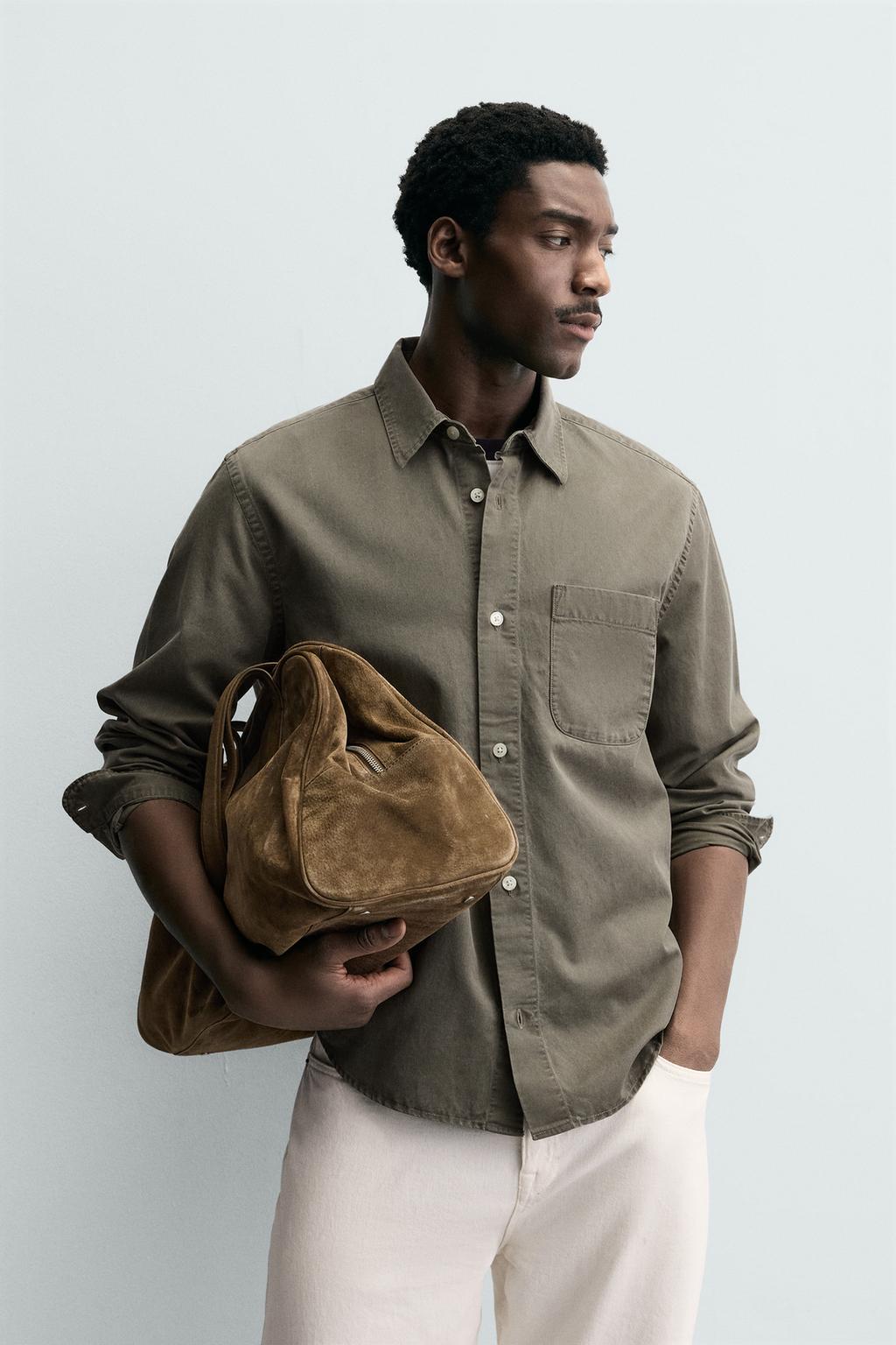 РУБАШКА ИЗ СТРУЯЩЕЙСЯ ТКАНИ С ЭФФЕКТОМ ПОТЕРТОСТИ