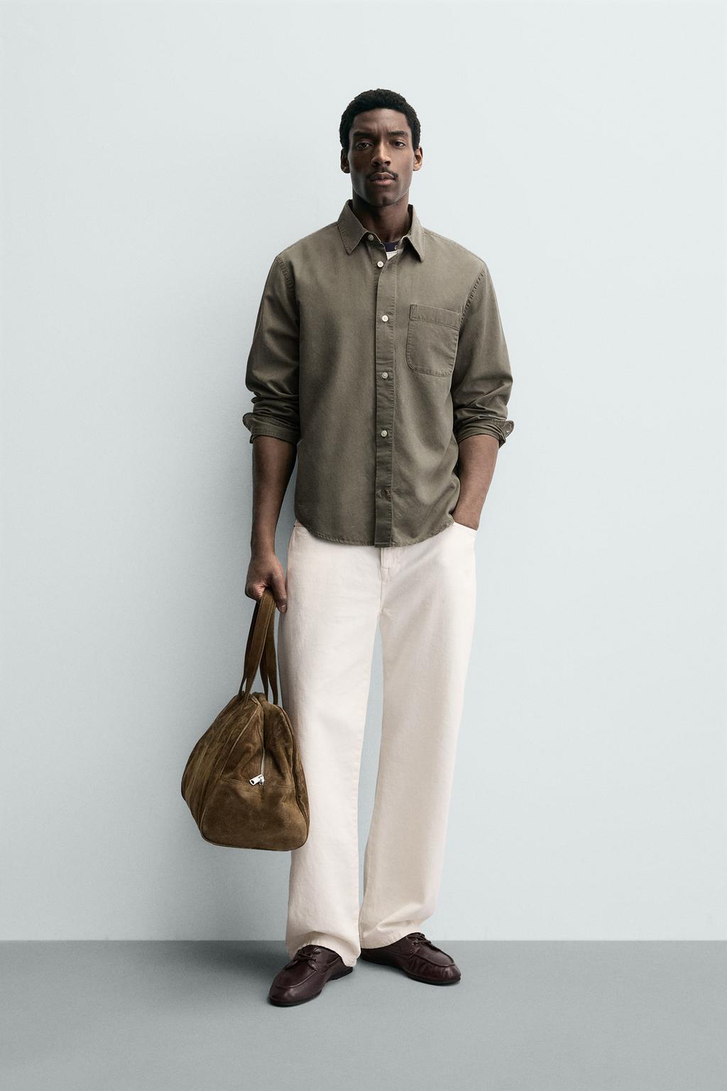 РУБАШКА ИЗ СТРУЯЩЕЙСЯ ТКАНИ С ЭФФЕКТОМ ПОТЕРТОСТИ