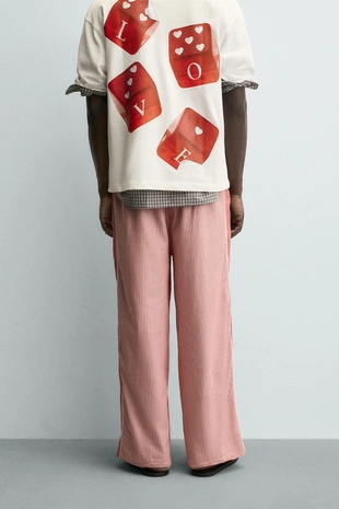 Брюки в полоску с контрастными лампасами- Заказать в России