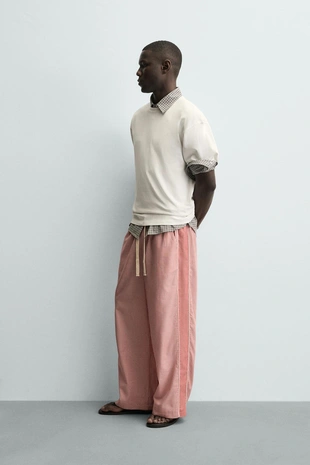 Брюки в полоску с контрастными лампасами- Заказать в России