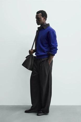 Брюки со складками и шерстью- Заказать в России