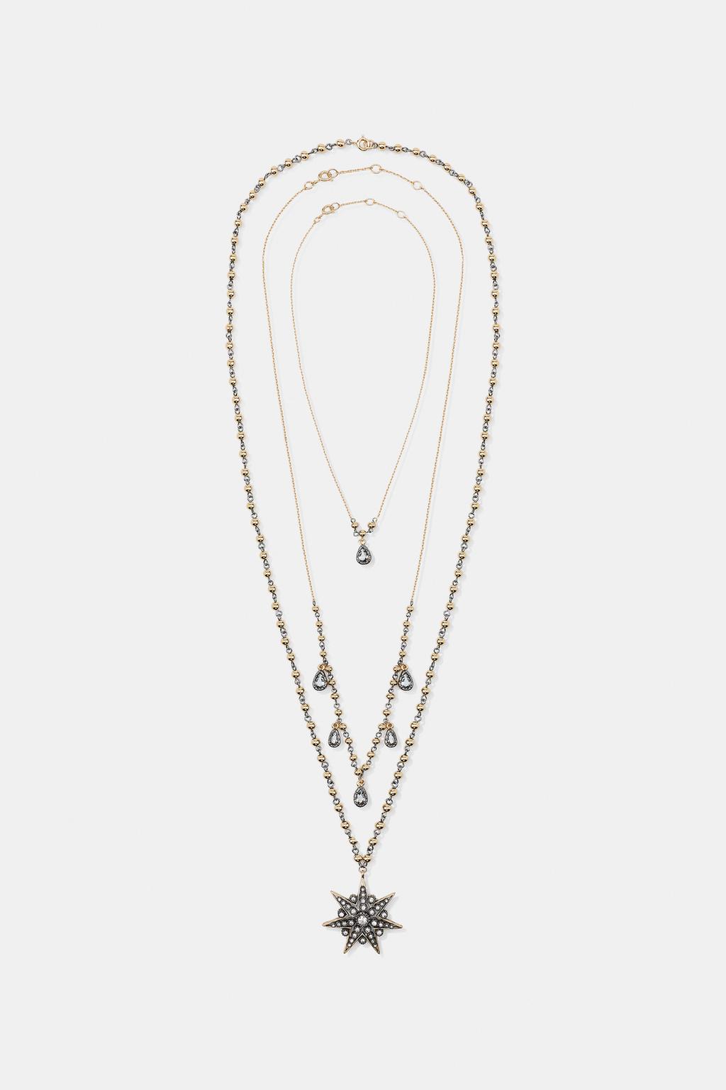 НАБОР ИЗ 3 ОЖЕРЕЛИЙ С КРИСТАЛЛАМИ И ЗВЕЗДАМИ