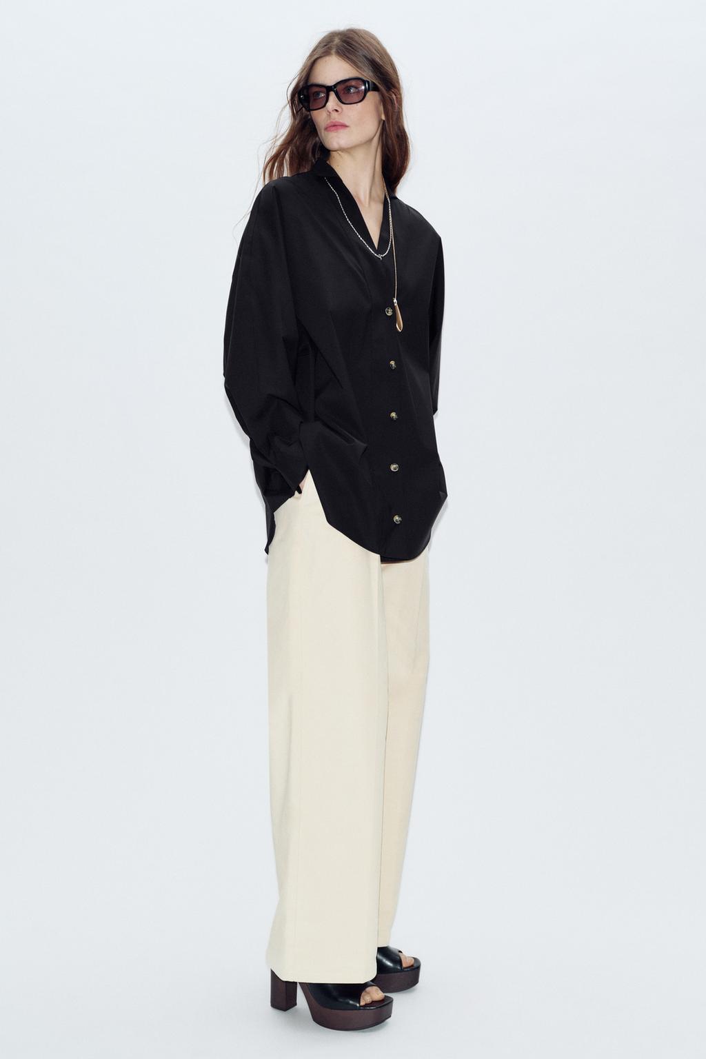 РУБАШКА ИЗ ПОПЛИНА С V-ОБРАЗНЫМ ВЫРЕЗОМ