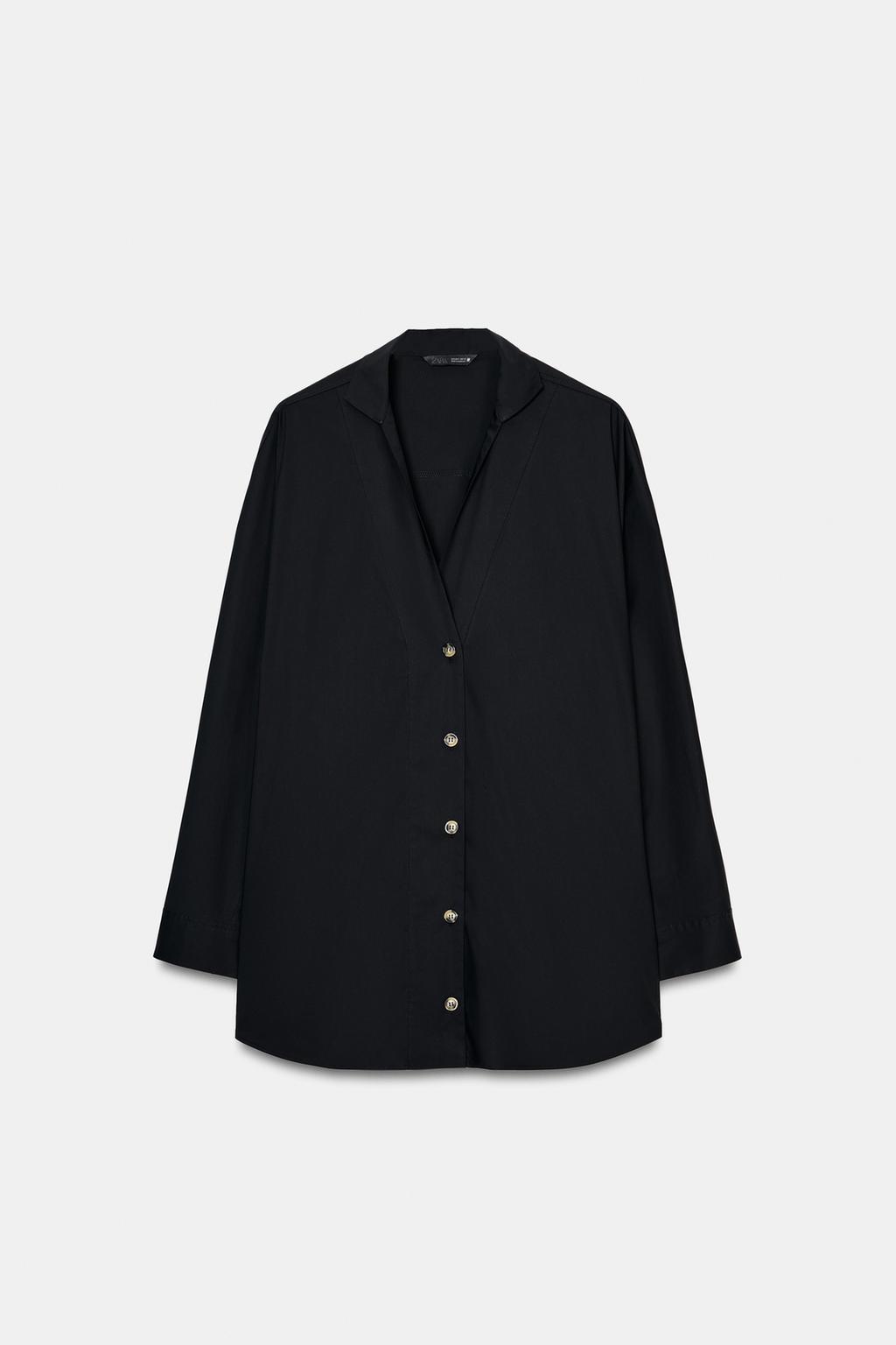 РУБАШКА ИЗ ПОПЛИНА С V-ОБРАЗНЫМ ВЫРЕЗОМ