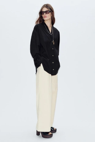 Рубашка из поплина с V-образным вырезом- Заказать в России