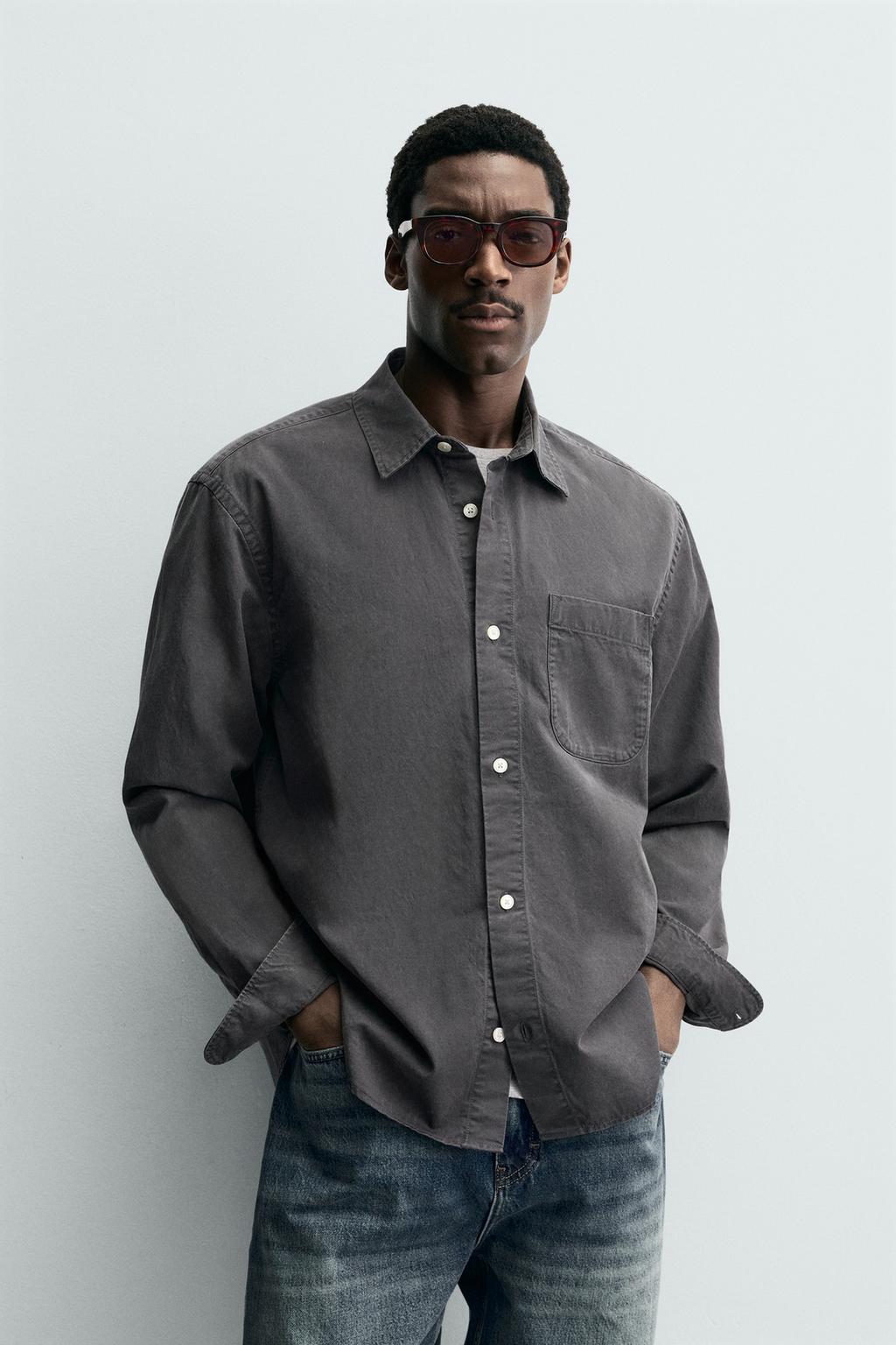 РУБАШКА ИЗ СТРУЯЩЕЙСЯ ТКАНИ С ЭФФЕКТОМ ПОТЕРТОСТИ