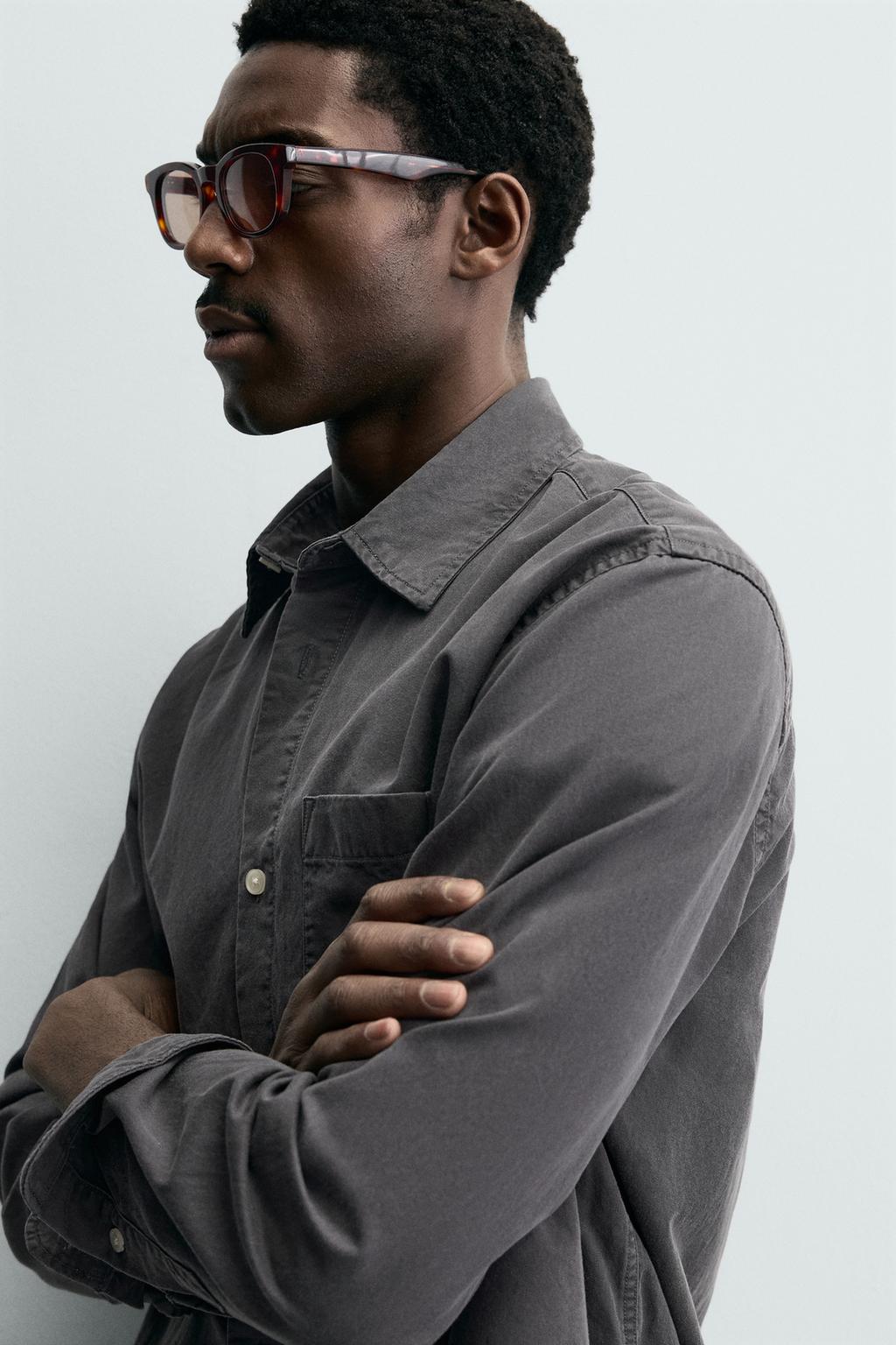 РУБАШКА ИЗ СТРУЯЩЕЙСЯ ТКАНИ С ЭФФЕКТОМ ПОТЕРТОСТИ