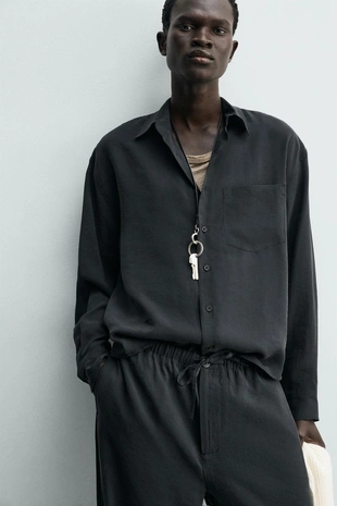 Рубашка свободного покроя из мягкой ткани- Заказать в России