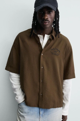 Рубашка с вышивкой и свободным кроем- Заказать в России