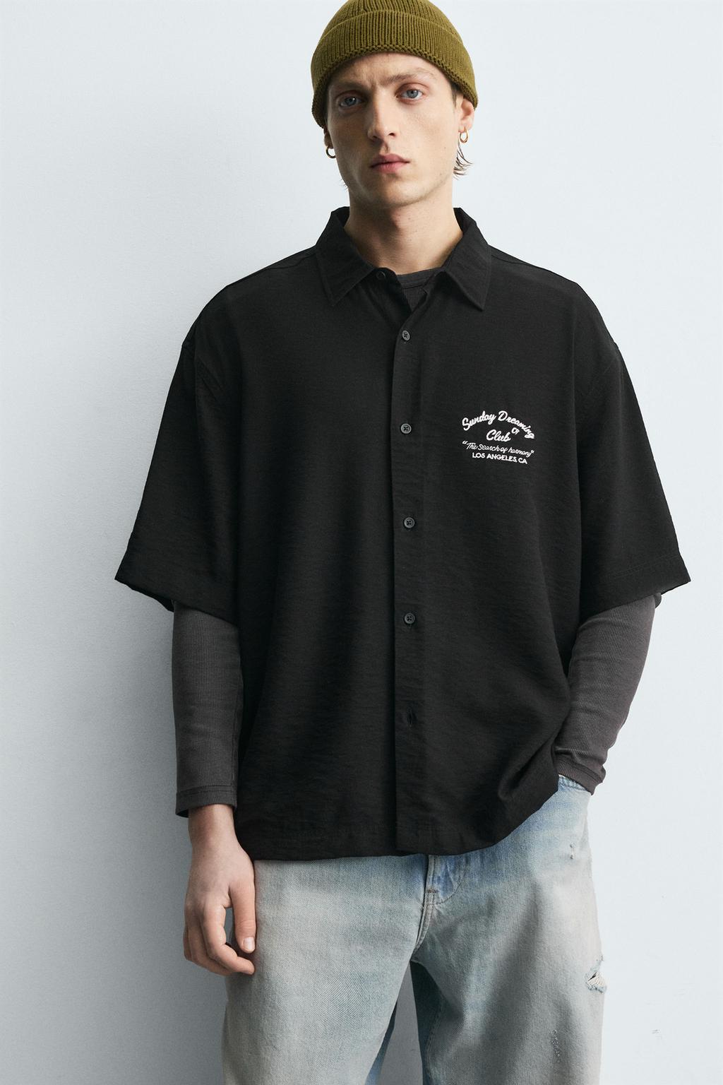 Рубашка с вышивкой и летящими линиями