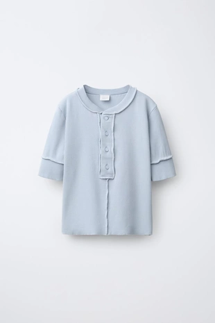 Футболка оверлок с пуговицами- Заказать в России