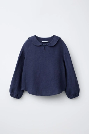 Рубашка с круглым воротником из 100% льна- Заказать в России