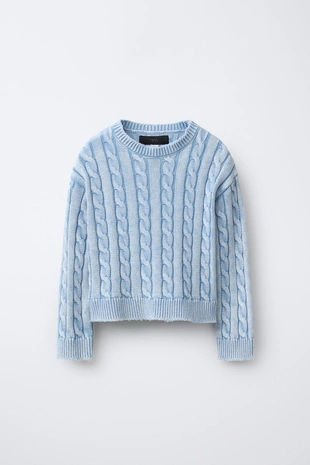 Свитер с узором «косы» и эффектом потертости- Заказать в России