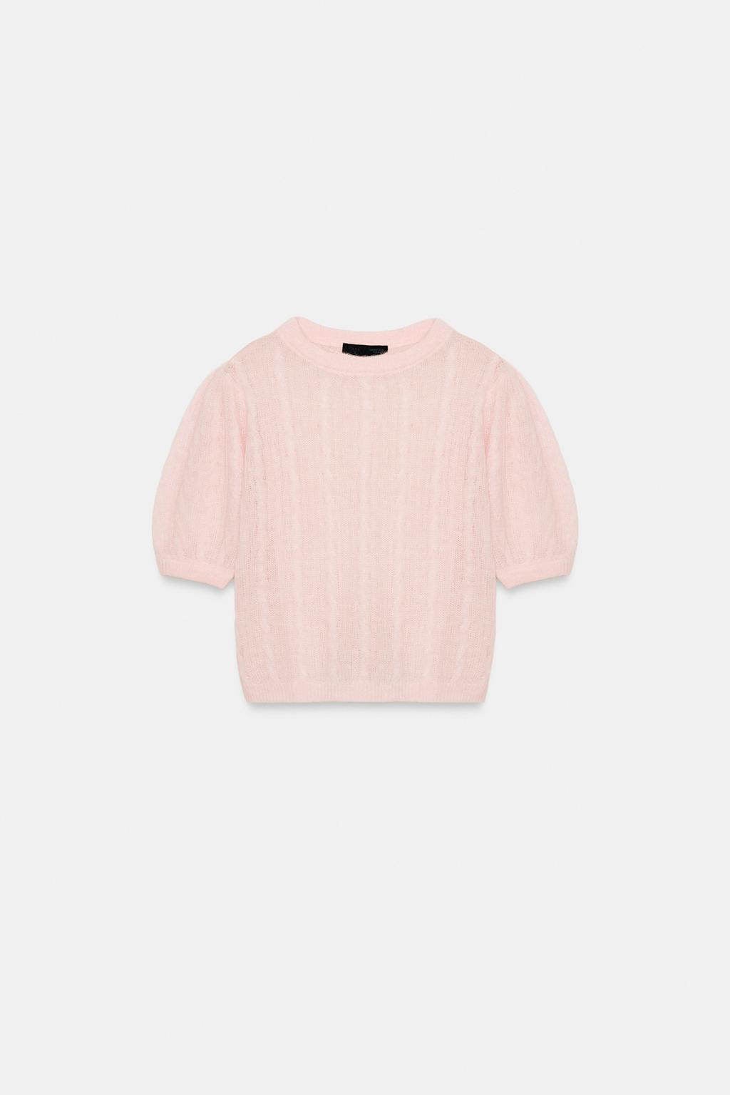 СВИТЕР С УЗОРОМ «КОСЫ» ИЗ СМЕСОВОЙ ШЕРСТИ С КОРОТКИМИ РУКАВАМИ