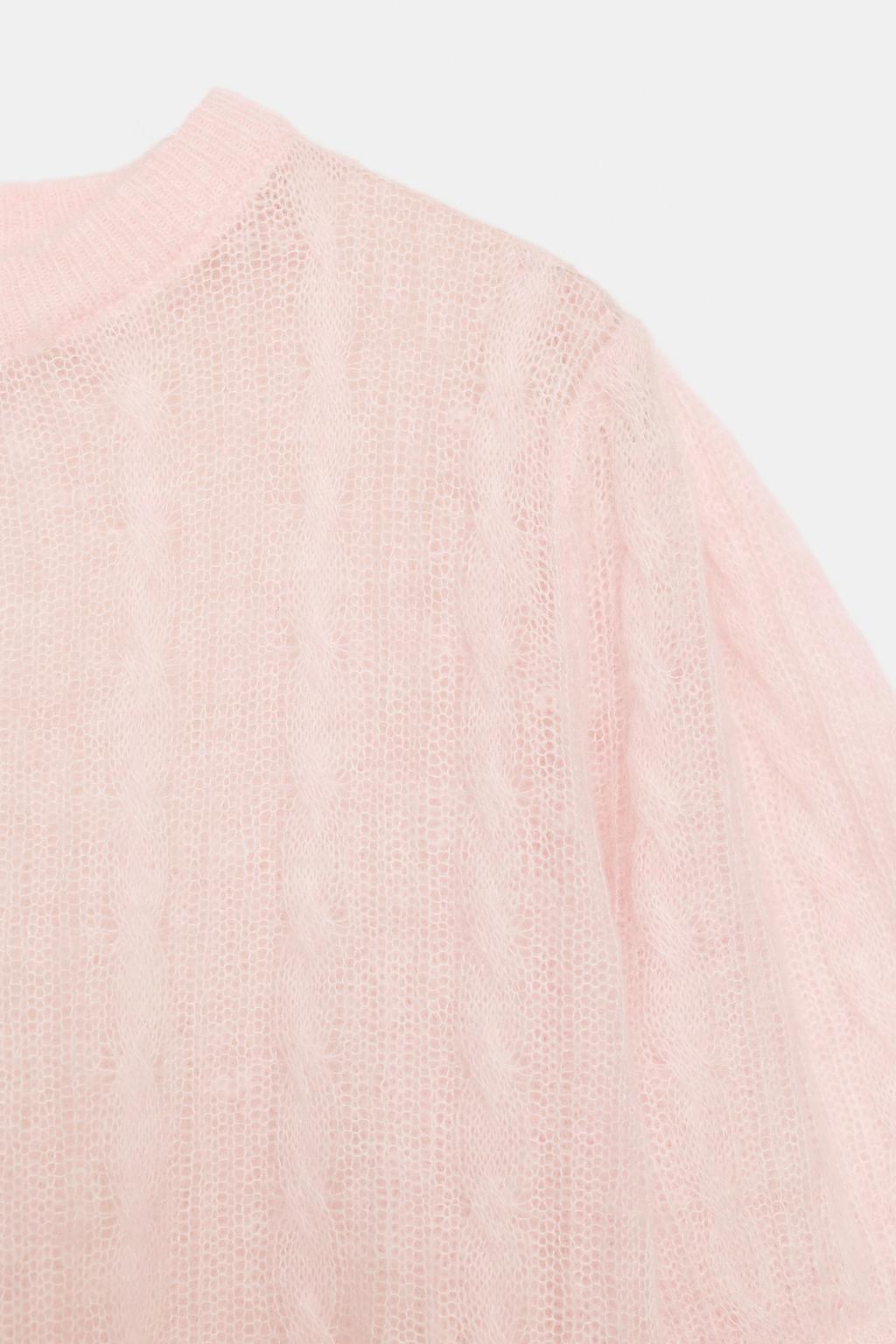 СВИТЕР С УЗОРОМ «КОСЫ» ИЗ СМЕСОВОЙ ШЕРСТИ С КОРОТКИМИ РУКАВАМИ