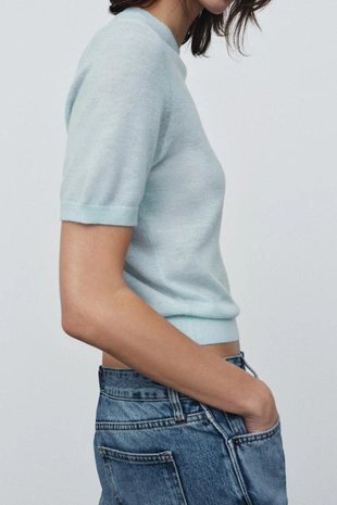 Свитер из смесовой шерсти с короткими рукавами- Заказать в России