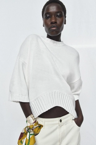 Купить Zara Свитер с короткими рукавами и асимметричным низом