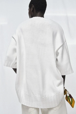 Ecru | 6771/009/712 - Zara Свитер с короткими рукавами и асимметричным низом