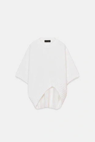 Свитер с короткими рукавами и асимметричным низом- Заказать в России