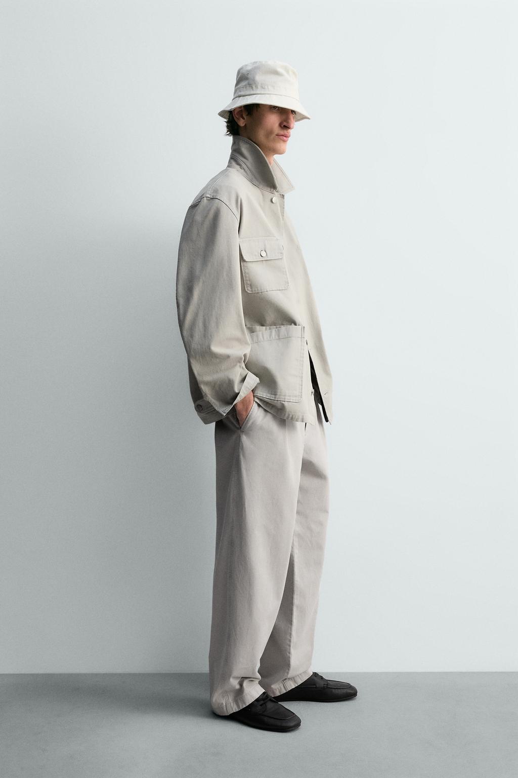 КУРТКА СВОБОДНОГО КРОЯ ИЗ ТКАНИ С ЭФФЕКТОМ ПОТЕРТОСТИ С КАРМАНАМИ