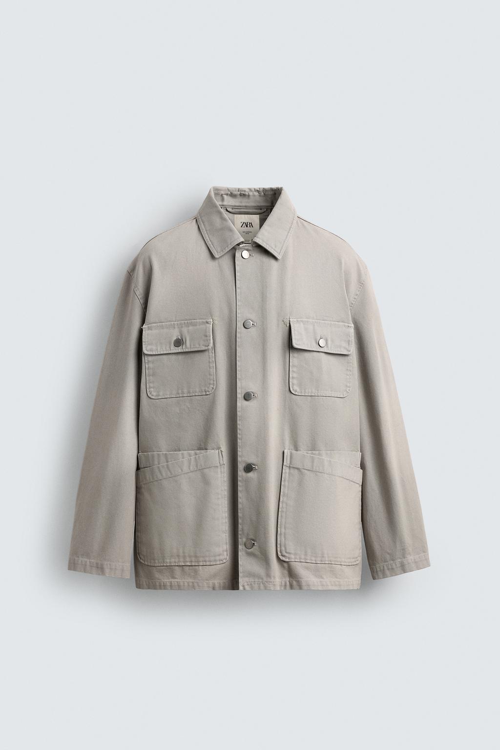 КУРТКА СВОБОДНОГО КРОЯ ИЗ ТКАНИ С ЭФФЕКТОМ ПОТЕРТОСТИ С КАРМАНАМИ