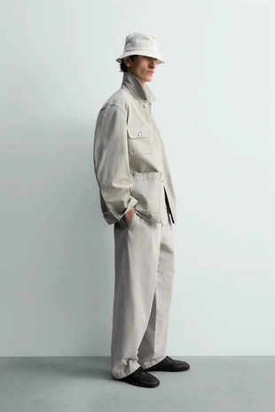 Куртка свободного кроя из ткани с эффектом потертости с карманами- Заказать в России