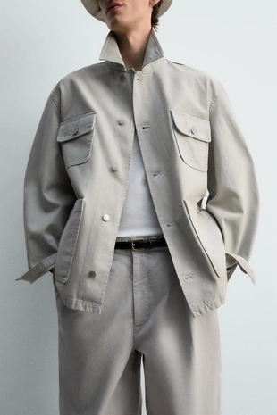 Куртка свободного кроя из ткани с эффектом потертости с карманами- Заказать в России