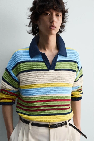 Трикотажное жаккардовое поло в полоску — LIMITED EDITION- Заказать в России