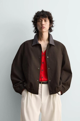 Куртка свободного кроя с комбинированным воротником- Заказать в России