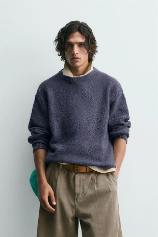 Джемпер букле рельефной вязки- Заказать в России